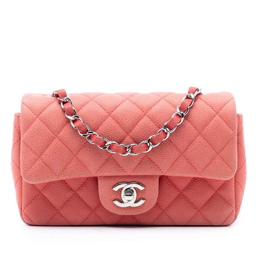 Chanel Mini Rectangular Classic Caviar Single Flap Pink Leather Very good condition - Front View
