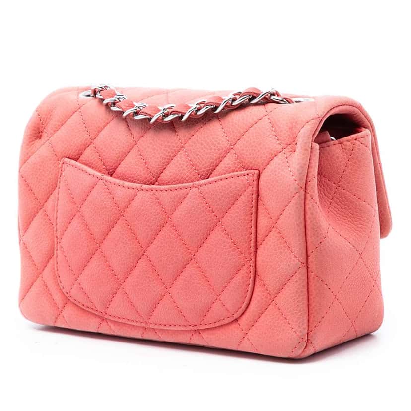Chanel Mini Rectangular Classic Caviar Single Flap Pink Leather Very good condition - Back View