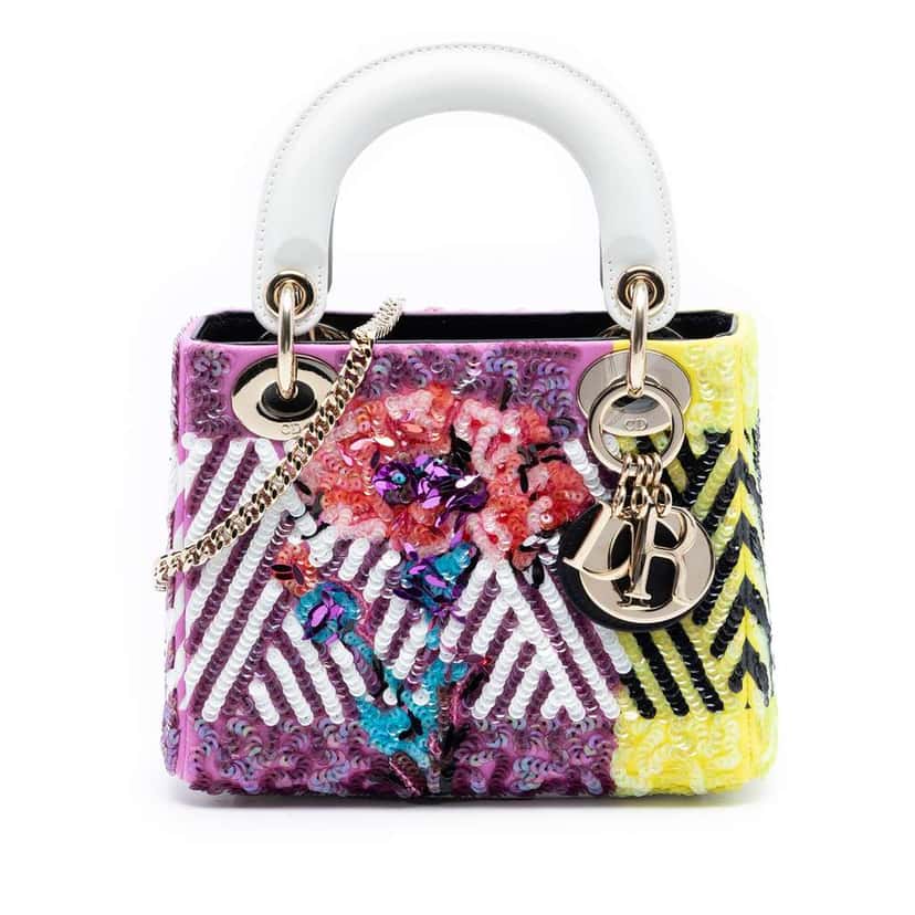Dior Mini Canvas Sequin Flower Pop Lady Dior Purple Canvas Very good condition - Front View