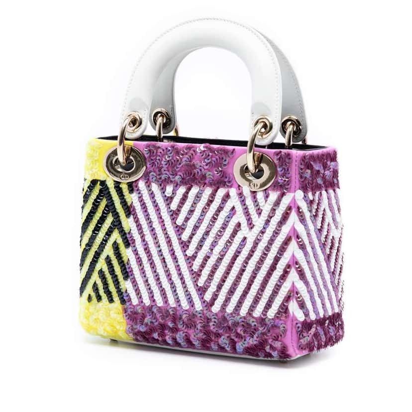 Dior Mini Canvas Sequin Flower Pop Lady Dior Purple Canvas Very good condition - Back View