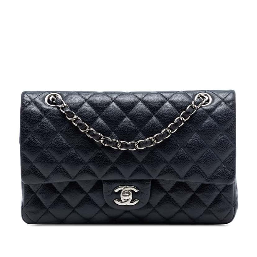 Chanel Medium Classic Caviar Double Flap Blue Leather Good condition - Front View