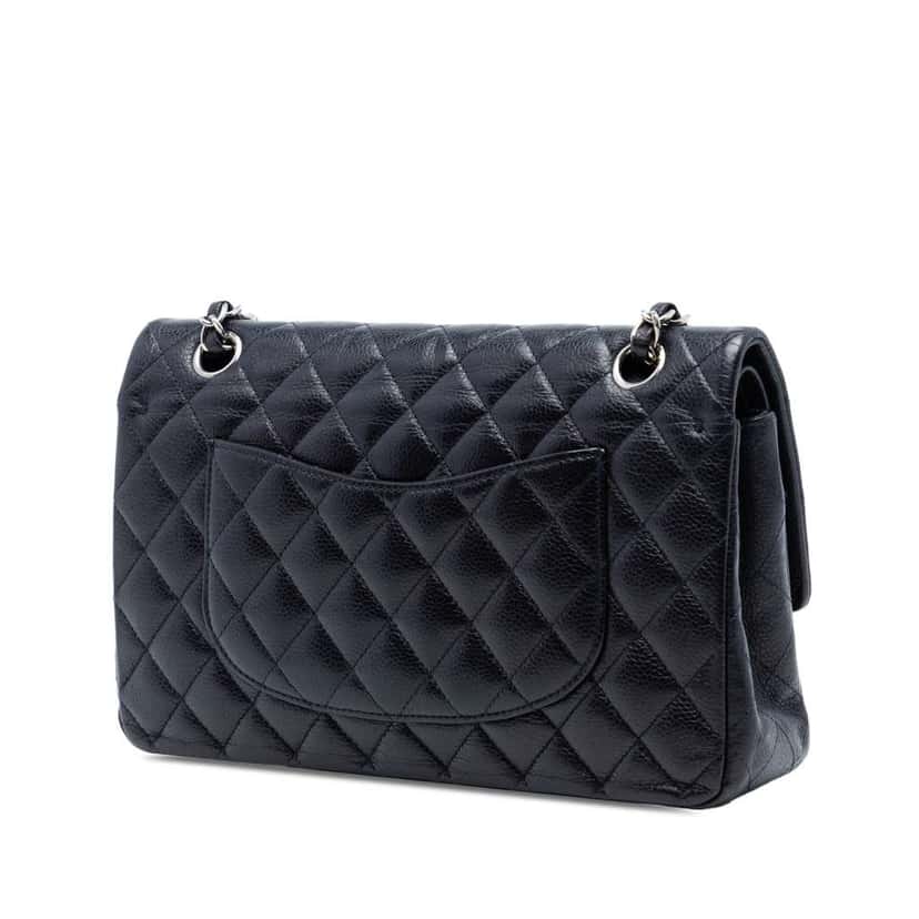 Chanel Medium Classic Caviar Double Flap Blue Leather Good condition - Back View