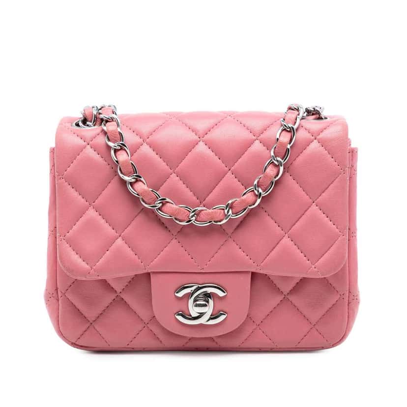 Chanel Mini Square Classic Lambskin Single Flap Pink Leather Good condition - Front View