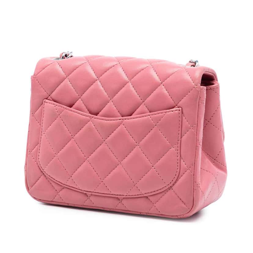 Chanel Mini Square Classic Lambskin Single Flap Pink Leather Good condition - Back View