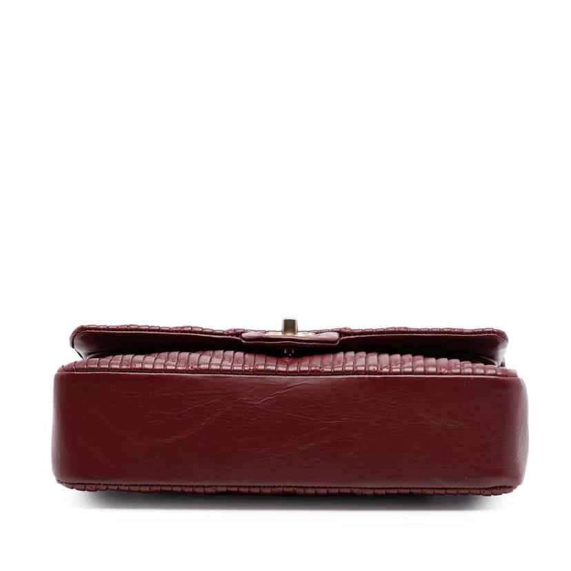 Chanel Medium Classic Chevron Calfskin Pleated Double Flap Red Leather Good condition - Inside View