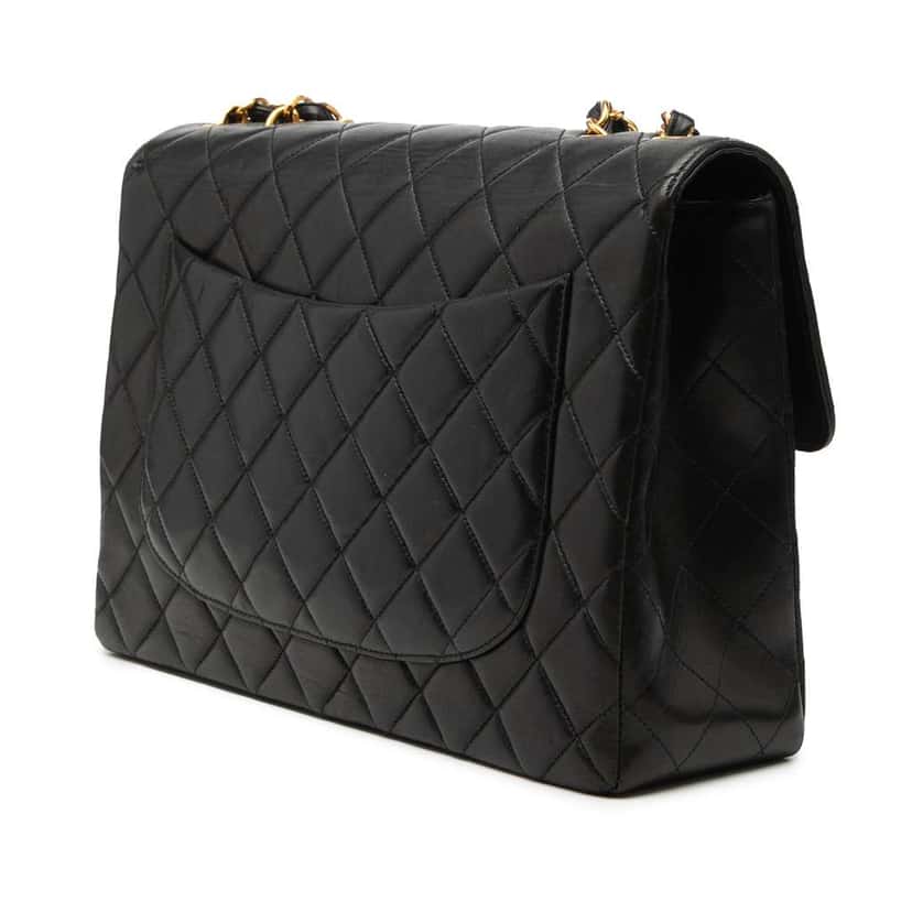 Chanel Jumbo Classic Lambskin Single Flap Black Leather Very good condition - Back View