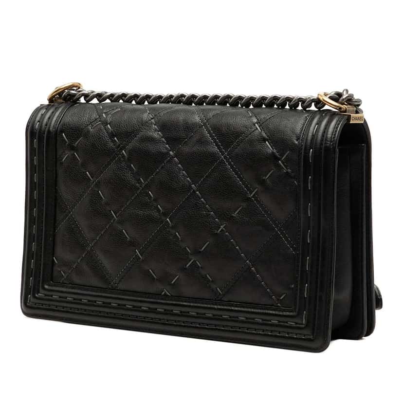 Chanel Medium Quilted Calfskin Wild Stitch Boy Flap Black Leather Good condition - Back View
