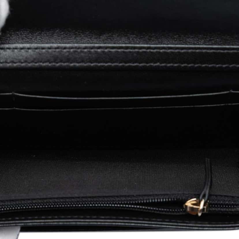 Chanel CC Quilted Shiny Lambskin Ribbon Long Clutch on Chain Black Leather Good condition - Model View