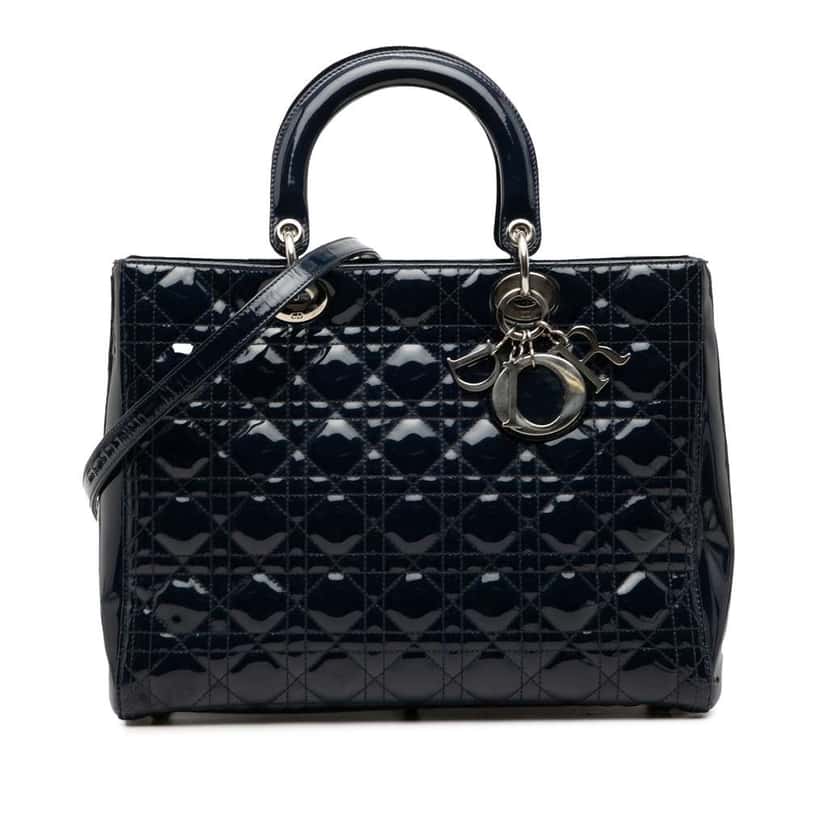 Dior Large Patent Cannage Lady Dior Blue Leather Very good condition - Front View