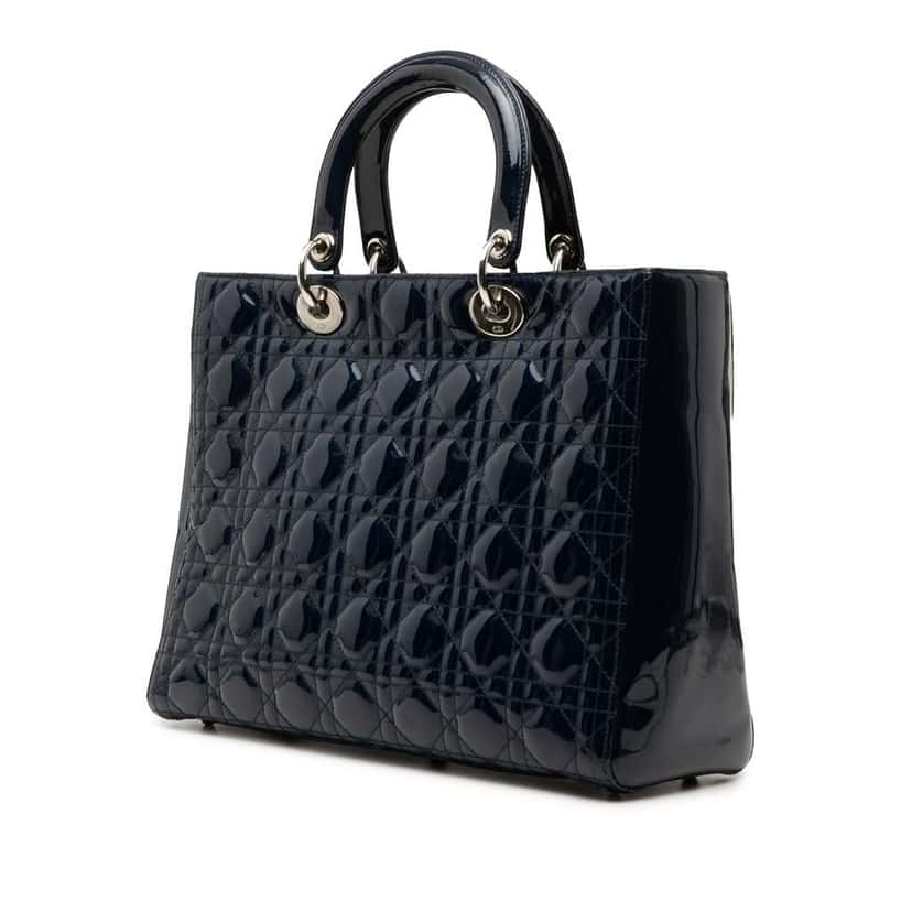Dior Large Patent Cannage Lady Dior Blue Leather Very good condition - Back View