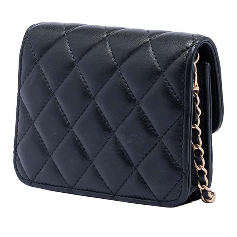 Chanel Mini Lambskin Pearl Crush Clutch with Chain Black Leather Good condition - Back View