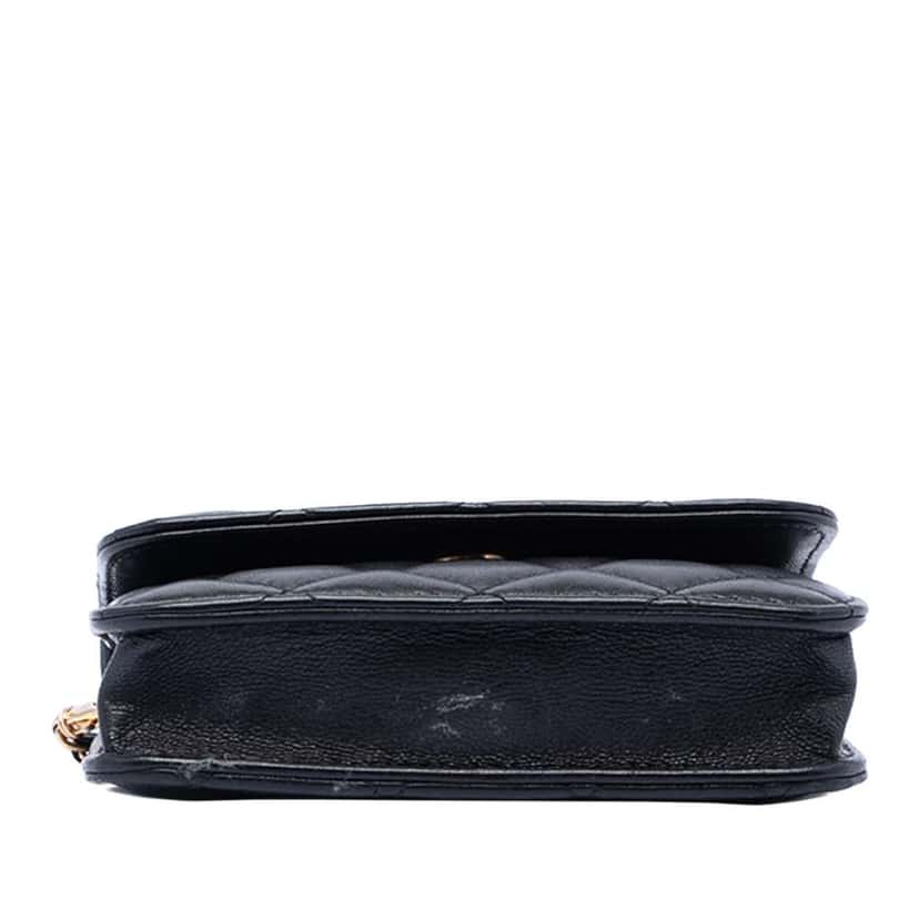 Chanel Mini Lambskin Pearl Crush Clutch with Chain Black Leather Good condition - Inside View