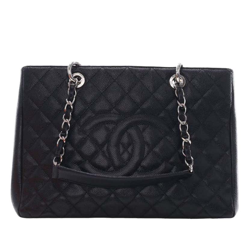 Chanel Caviar Grand Shopping Tote Black Leather Very good condition - Front View