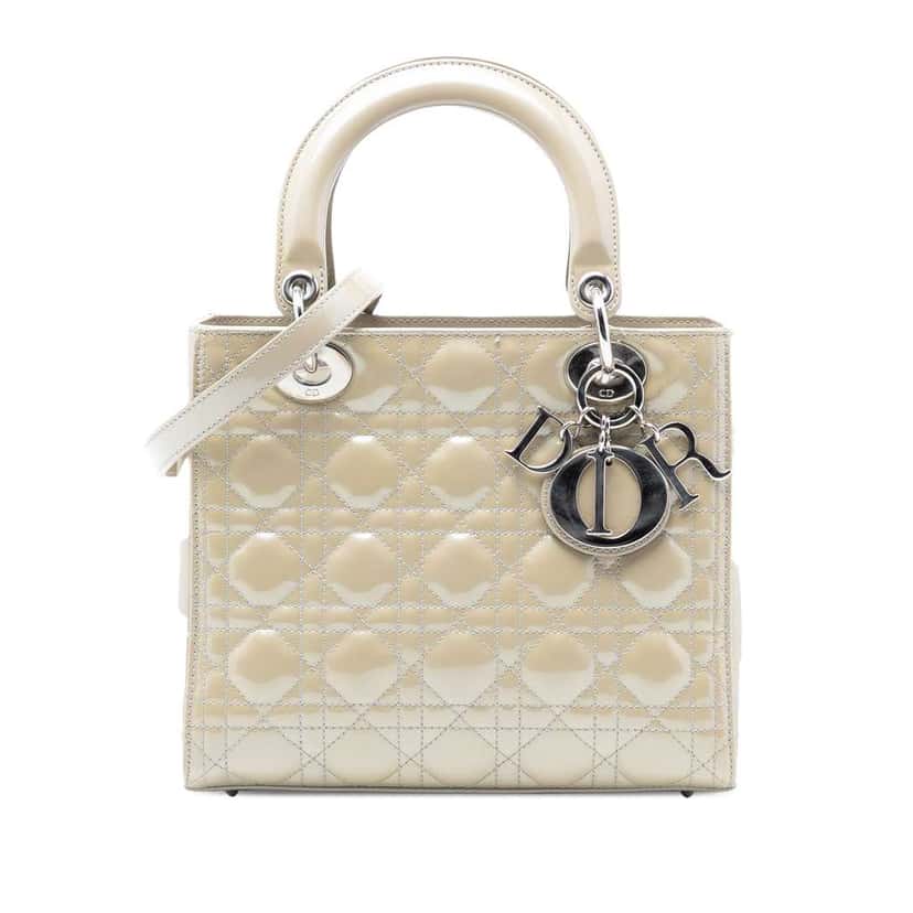 Dior Medium Patent Cannage Lady Dior Brown Leather Good condition - Front View