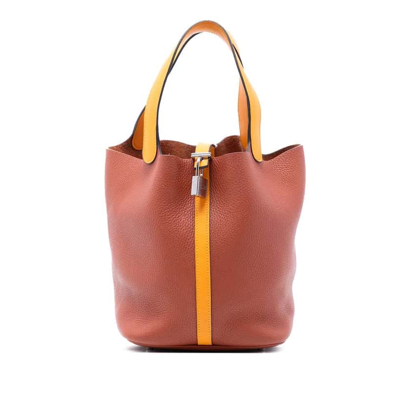 Hermès Bicolor Clemence and Swift Picotin Lock 22 Brown Leather Very good condition - Front View