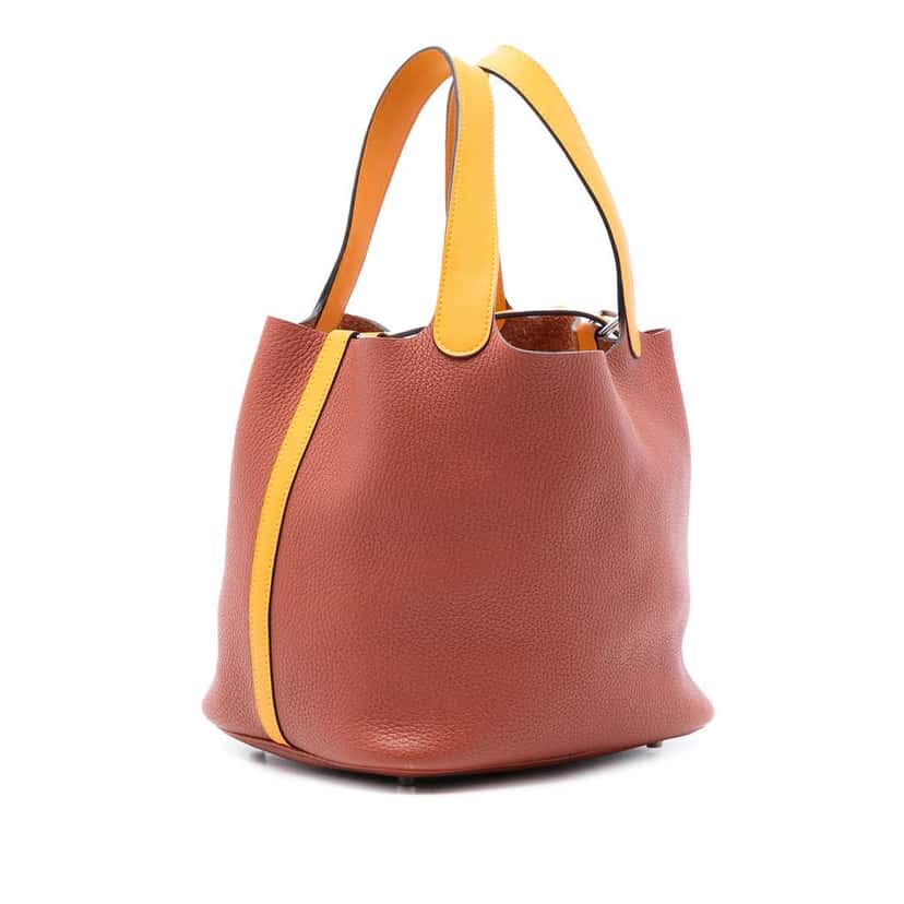 Hermès Bicolor Clemence and Swift Picotin Lock 22 Brown Leather Very good condition - Back View