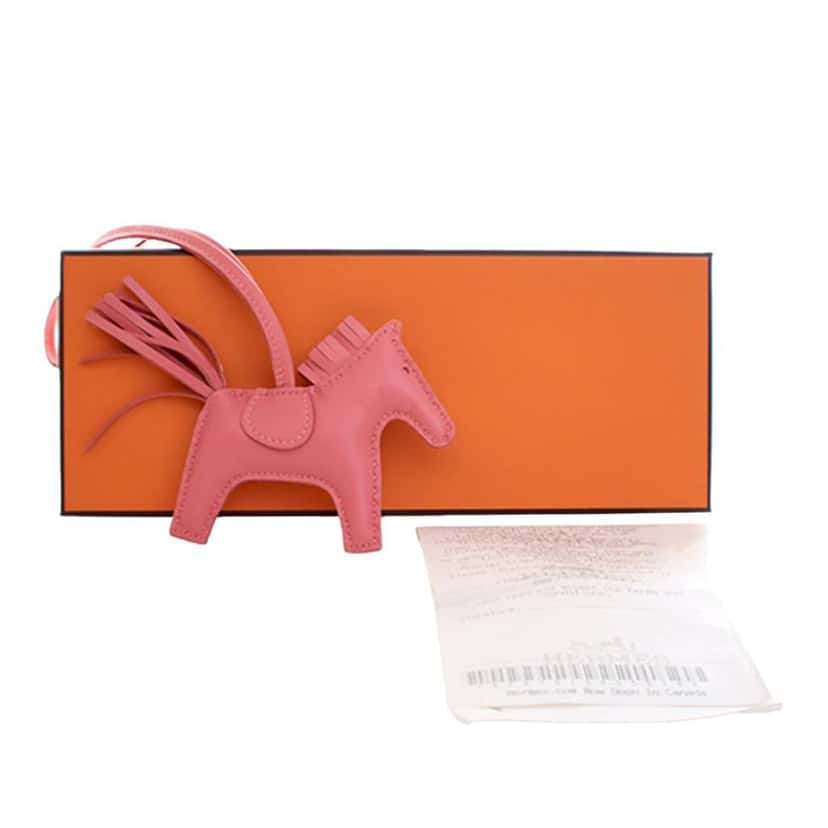 Hermès Milo Lambskin and Swift Grigri Rodeo Pegase Bag Charm PM Pink Leather Very good condition - Box View