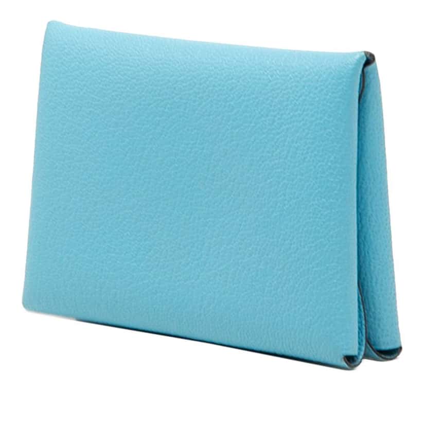 Hermès Chevre Mysore Calvi Duo Compact Card Holder Blue Leather Good condition - Back View