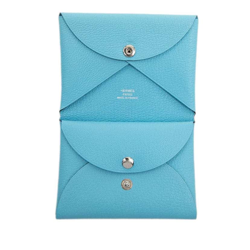 Hermès Chevre Mysore Calvi Duo Compact Card Holder Blue Leather Good condition - Model View