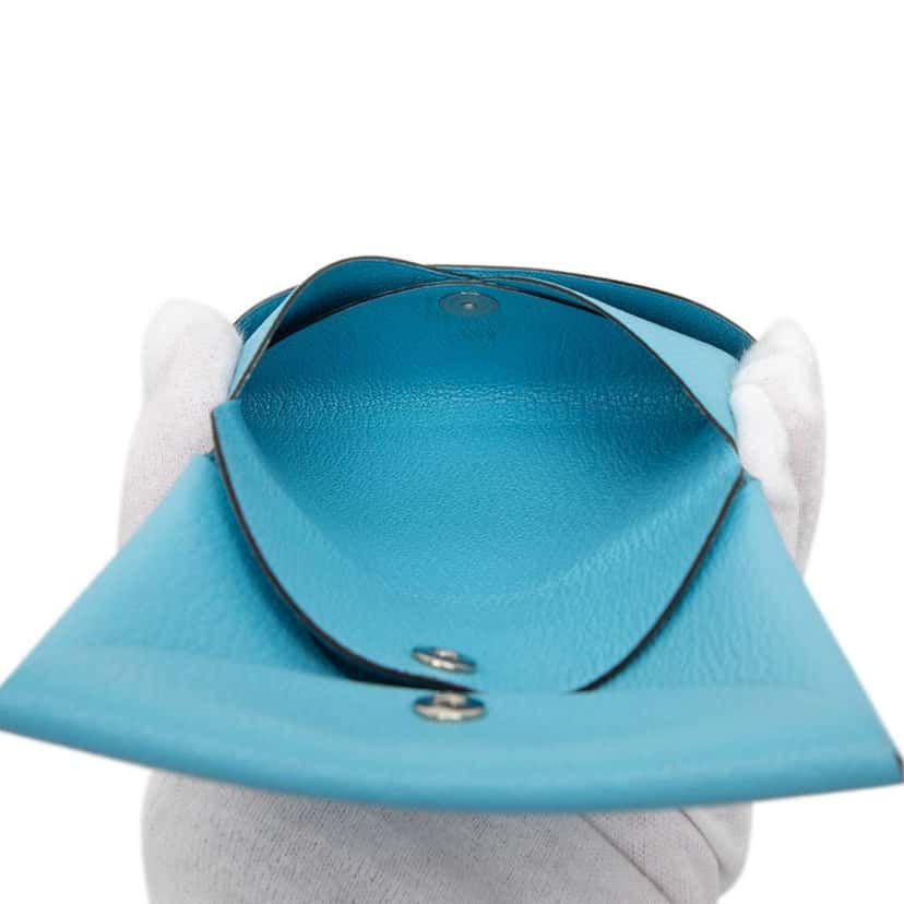 Hermès Chevre Mysore Calvi Duo Compact Card Holder Blue Leather Good condition - Box View