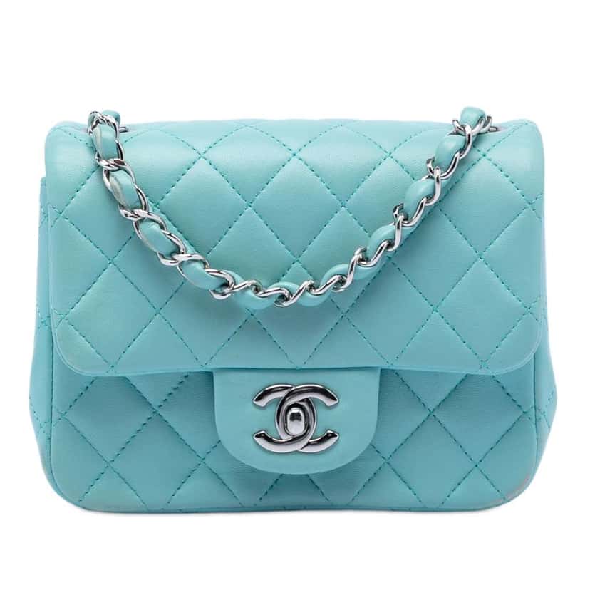 Chanel Mini Square Classic Lambskin Single Flap Blue Leather Good condition - Front View