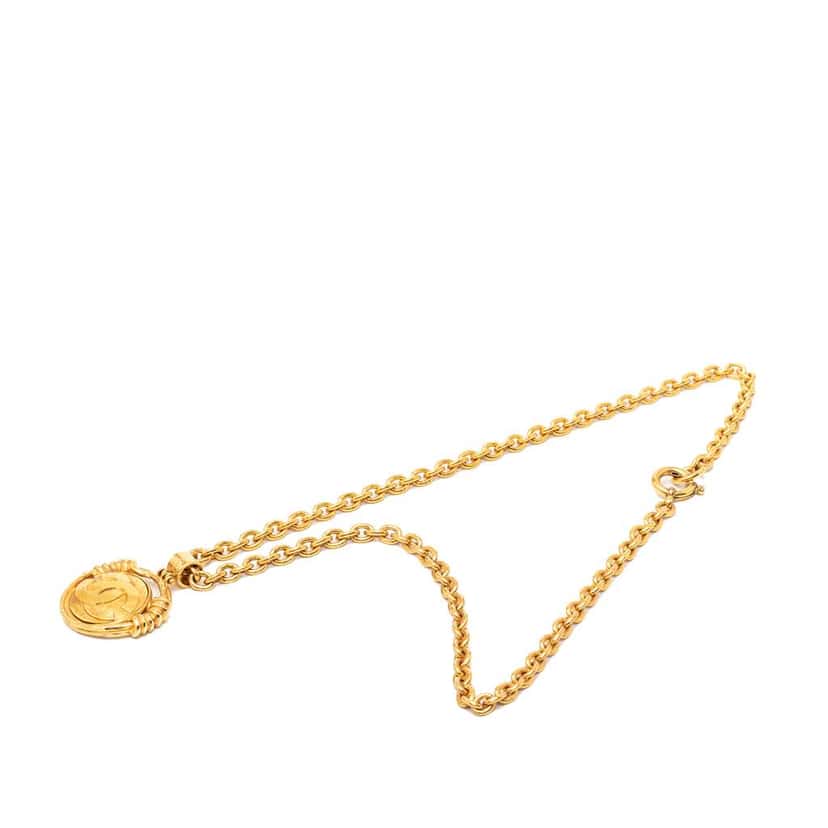 Chanel CC Gold Plated Round Mirror Pendant Necklace Gold Metal Good condition - Box View