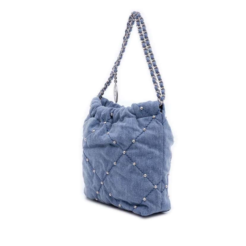 Chanel Mini Denim Studded 22 Handbag Blue Denim Very good condition - Back View