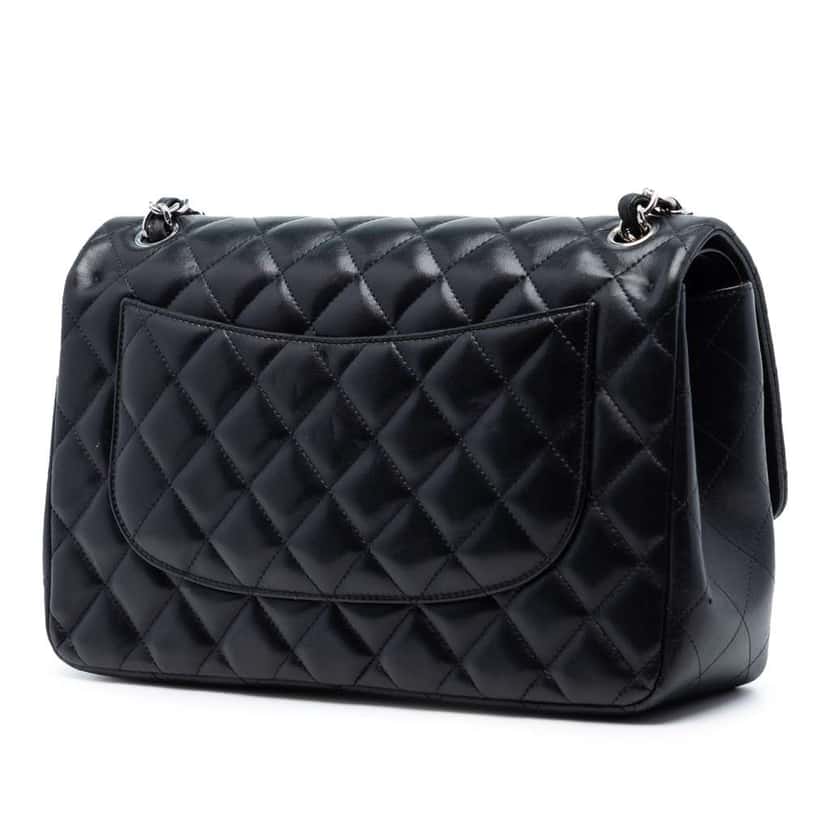 Chanel Jumbo Classic Lambskin Double Flap Black Leather Very good condition - Back View