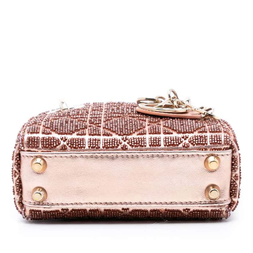 Dior Micro Metallic Calfskin Cannage Beaded Lady Dior Pink Leather Good condition - Inside View