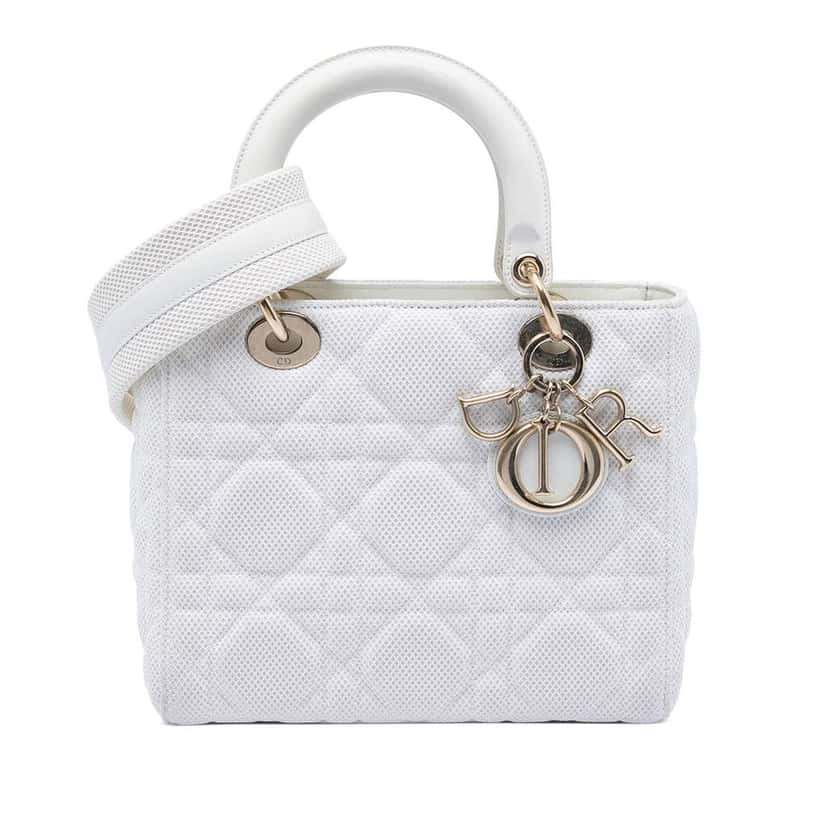 Dior Medium Mesh Cannage Lady Dior White Polyester Good condition - Front View