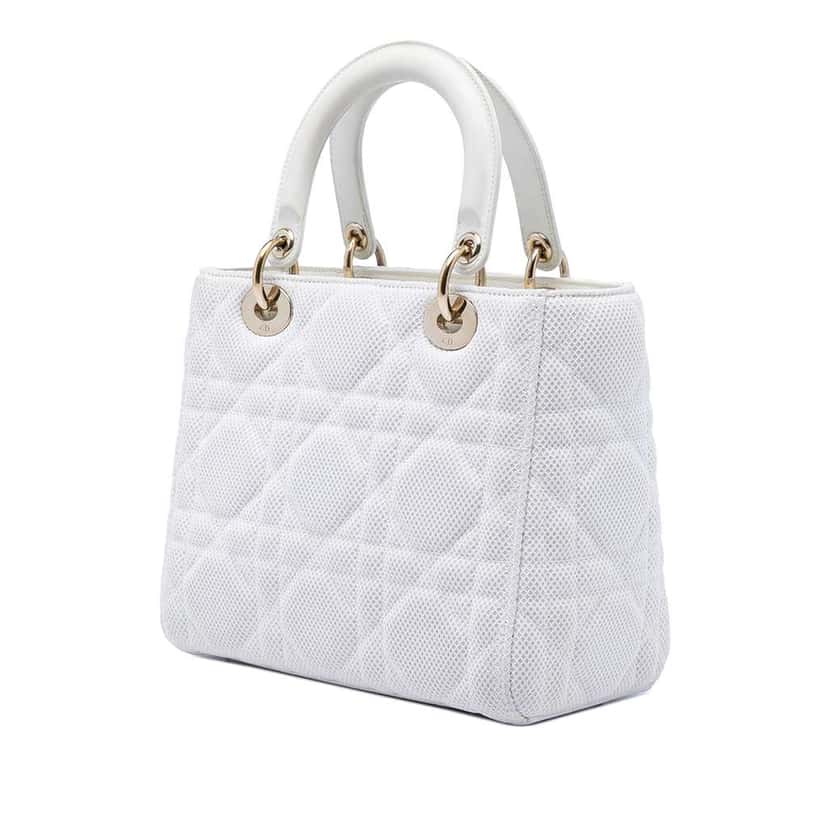 Dior Medium Mesh Cannage Lady Dior White Polyester Good condition - Back View