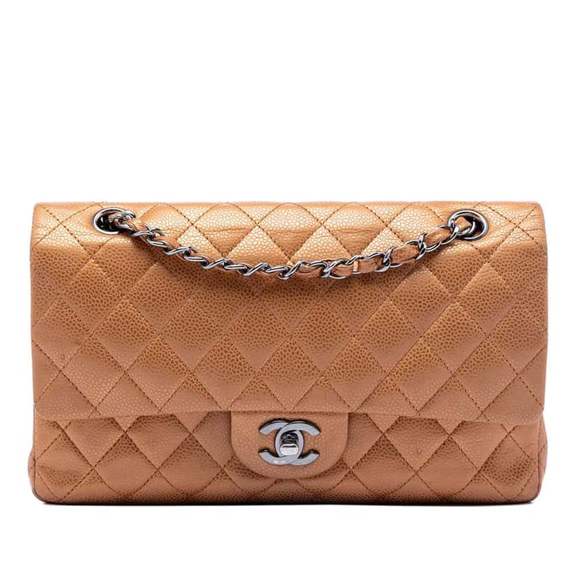 Chanel Medium Classic Metallic Caviar Double Flap Brown Leather Good condition - Front View