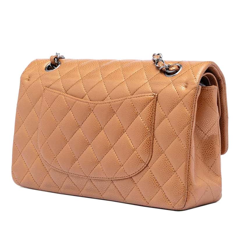 Chanel Medium Classic Metallic Caviar Double Flap Brown Leather Good condition - Back View