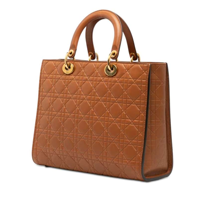 Dior Large Ultra Matte Calfskin Cannage Embossed Lady Dior Brown Leather Good condition - Back View