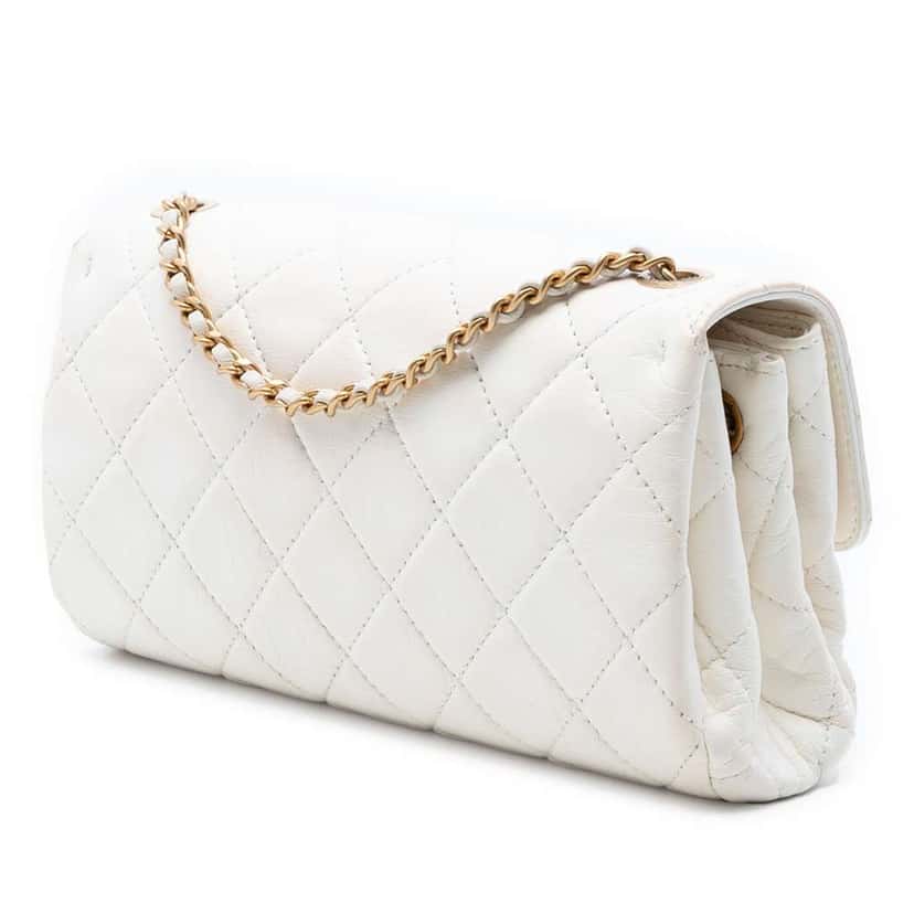 Chanel Small CC Quilted Aged Calfskin Accordion Flap White Leather Fair condition - Back View