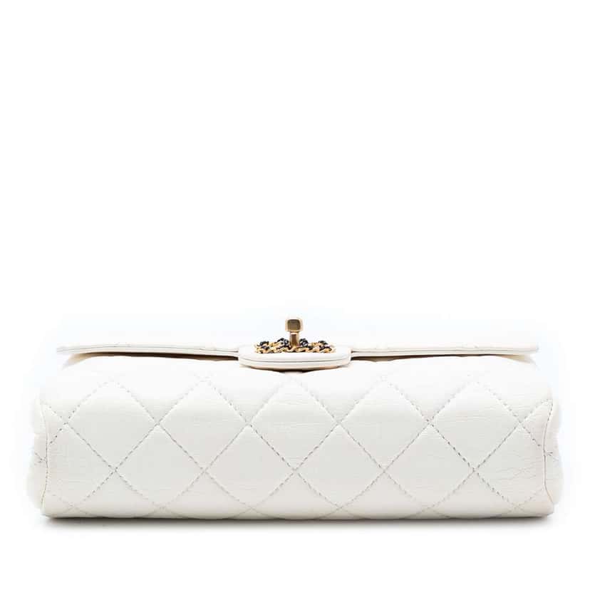 Chanel Small CC Quilted Aged Calfskin Accordion Flap White Leather Fair condition - Inside View