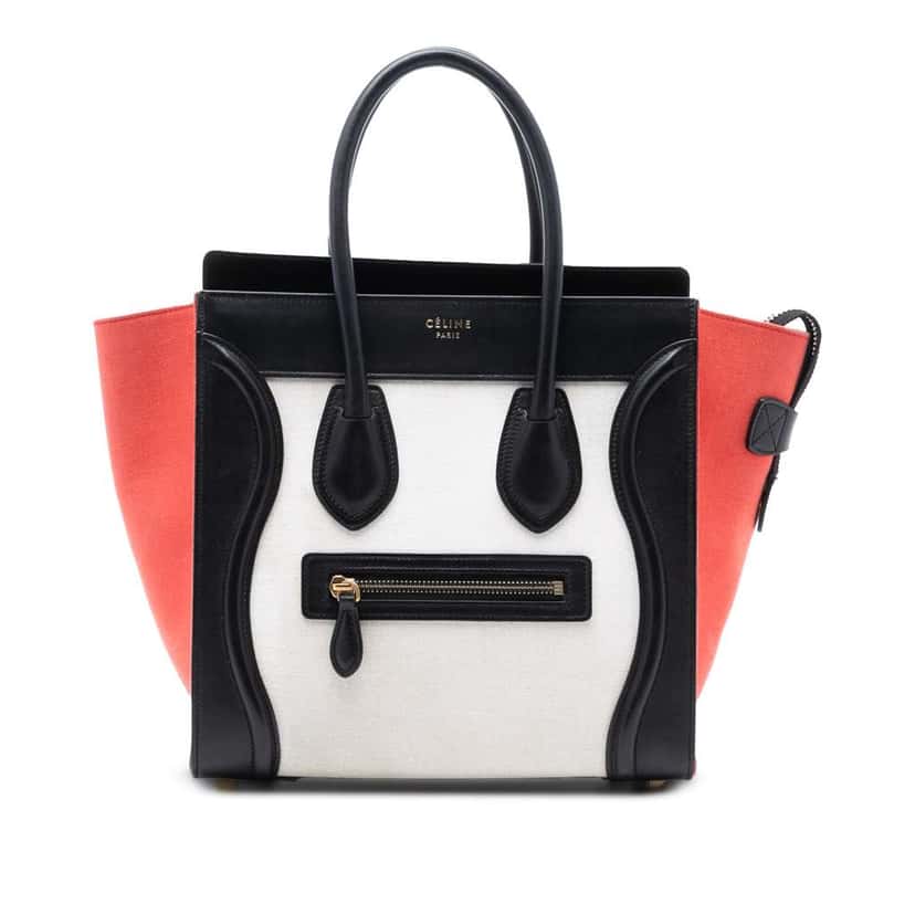 Celine Micro Tricolor Canvas and Leather Luggage Tote White Canvas Good condition - Front View