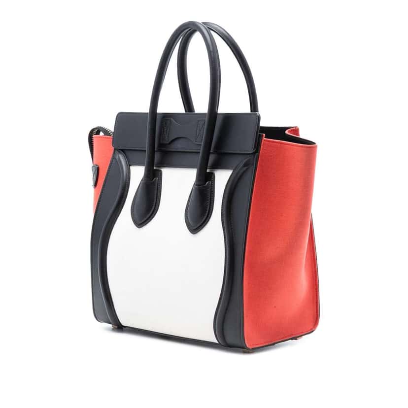 Celine Micro Tricolor Canvas and Leather Luggage Tote White Canvas Good condition - Back View