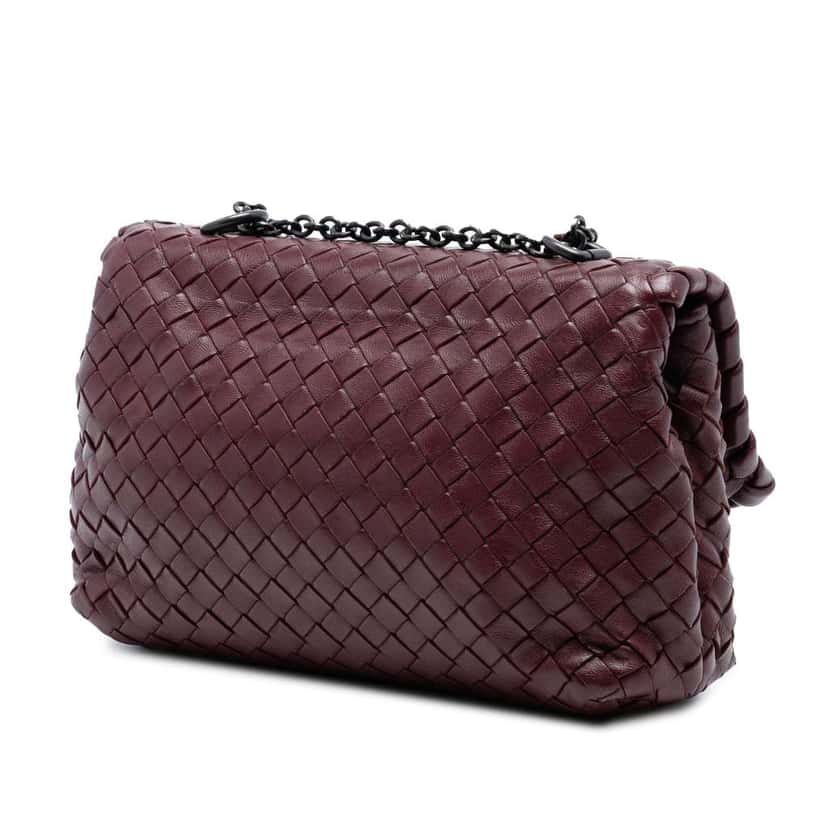 Bottega Veneta Baby Nappa Intrecciato Olimpia Crossbody Red Leather Fair condition - Back View