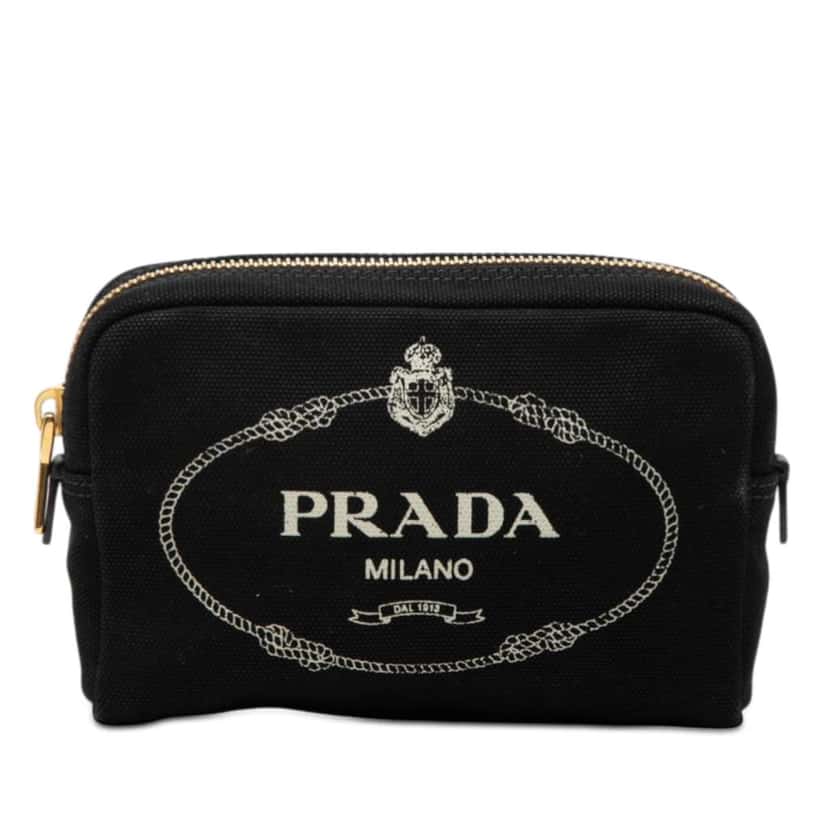 Prada Canvas Canapa Logo Pouch Black Canvas Good condition - Front View