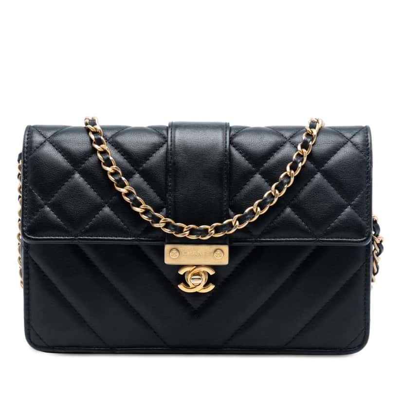 Chanel Mixed Quilt Calfskin Golden Class Wallet on Chain Black Leather Very good condition - Front View