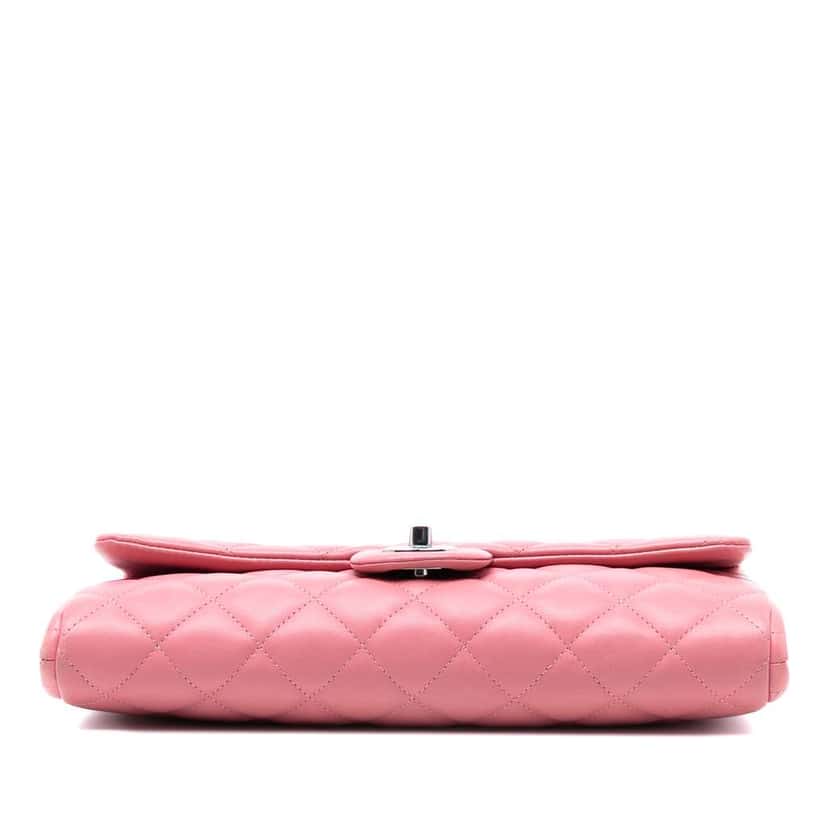 Chanel CC Quilted Lambskin Flap Clutch on Chain Pink Leather Very good condition - Inside View