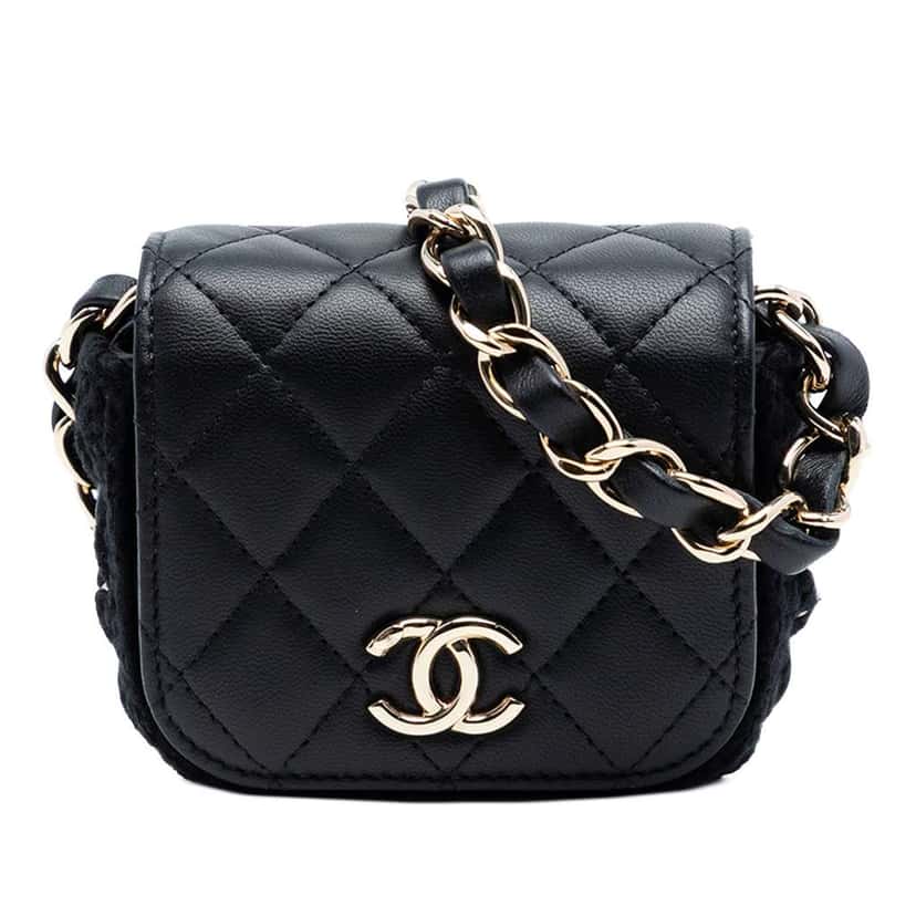 Chanel Mini CC Quilted Lambskin Crochet Flap Black Leather Very good condition - Front View