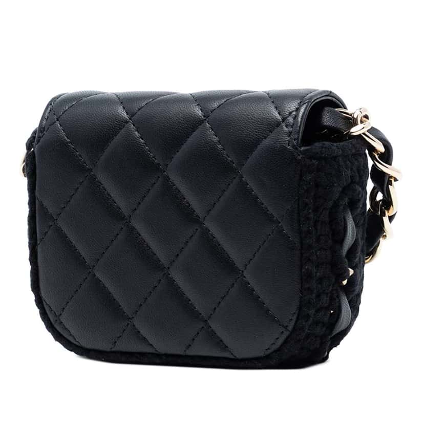 Chanel Mini CC Quilted Lambskin Crochet Flap Black Leather Very good condition - Back View