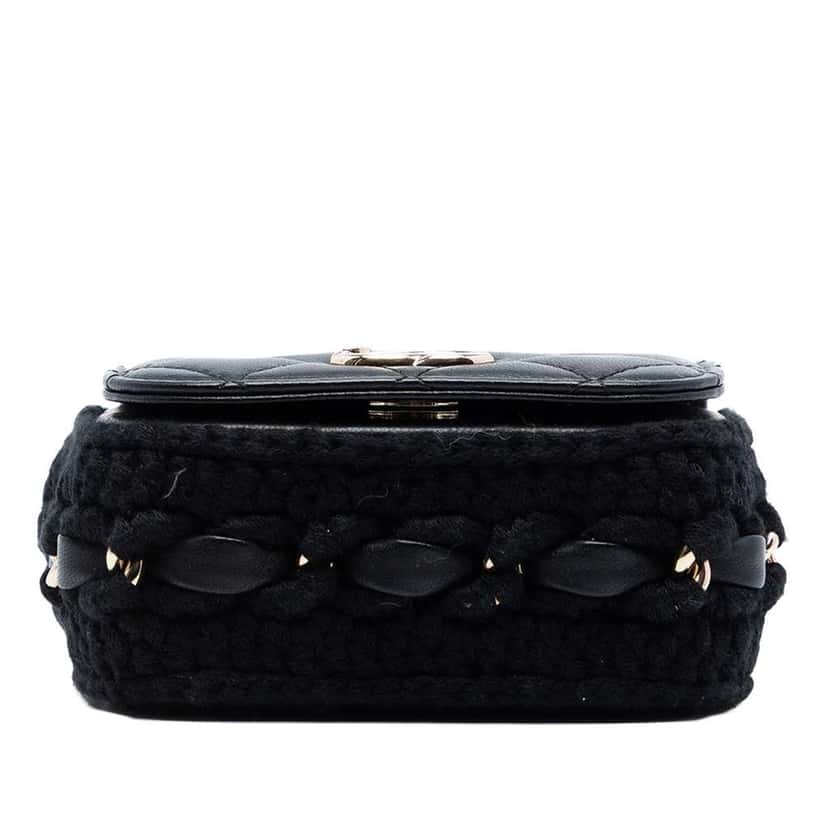 Chanel Mini CC Quilted Lambskin Crochet Flap Black Leather Very good condition - Inside View