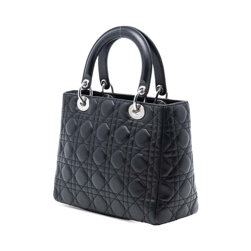 Dior Medium Lambskin Cannage Lady Dior Black Leather Very good condition - Back View