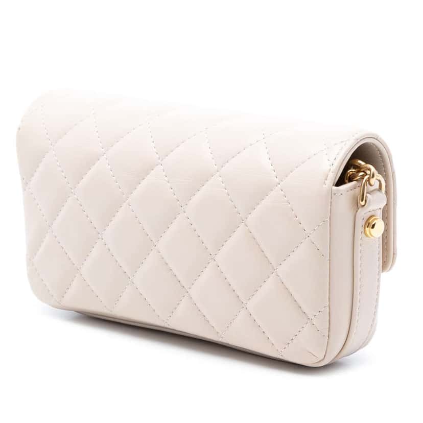 Chanel Quilted Lambskin Giant CC Flap Phone Holder with Chain Brown Leather Very good condition - Back View