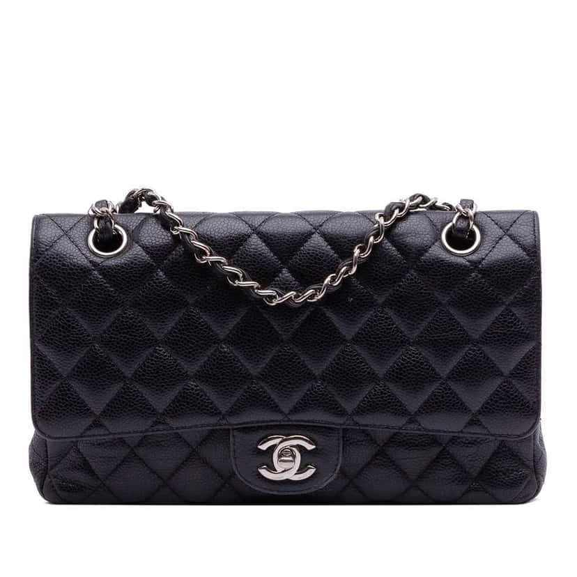 Chanel Medium Classic Caviar Double Flap Black Leather Good condition - Front View