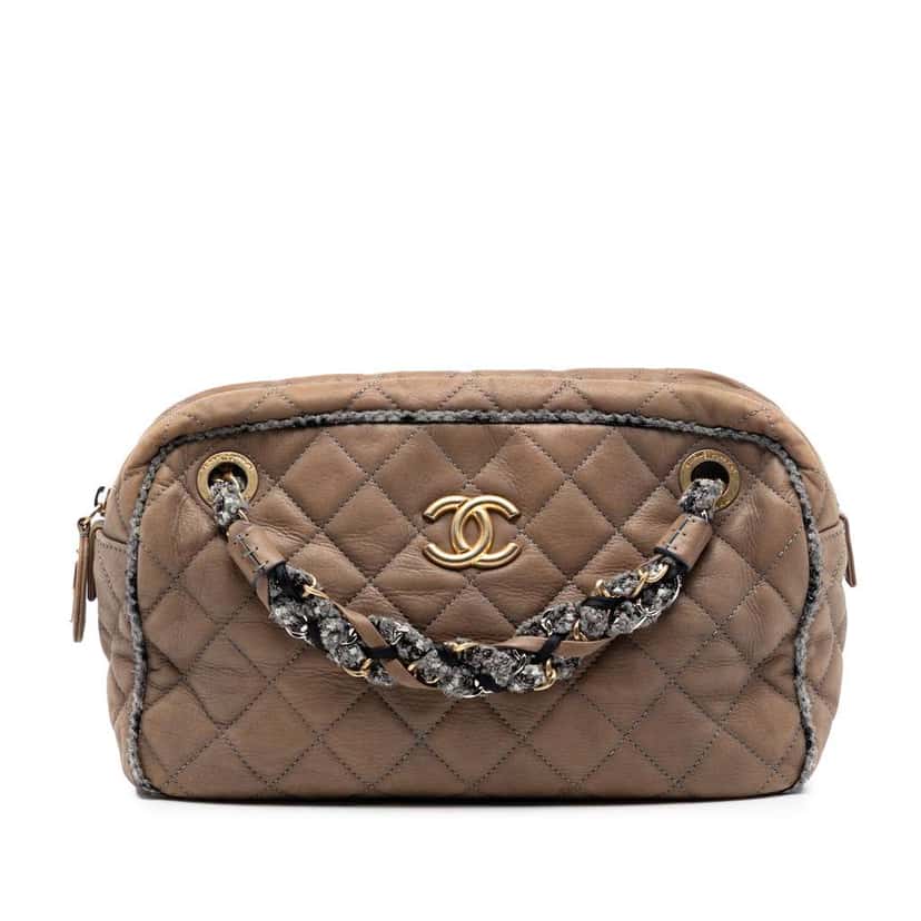 Chanel CC Quilted Iridescent Calfskin Tweed Bowler Bag Brown Leather Very good condition - Front View