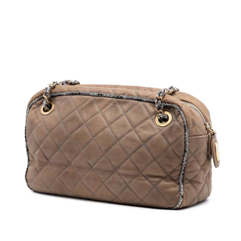 Chanel CC Quilted Iridescent Calfskin Tweed Bowler Bag Brown Leather Very good condition - Back View